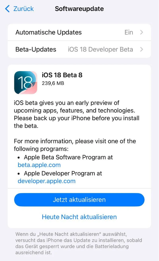 新兴镇苹果手机维修分享苹果 iOS / iPadOS 18 开发者预览版 Beta 8 发布 